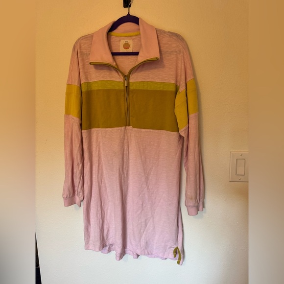 Anthropologie Daily Practice Sporty Striped Zip Cotton Dress Pink Small EUC - Picture 3 of 11